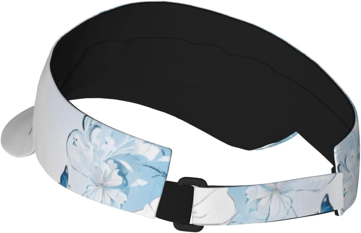 (Flowers and Butterfly) Adult Sun Visor Hat Adjustable Open Top Sports Cap Breathable for Men Women Beach Vacation Essentials Black