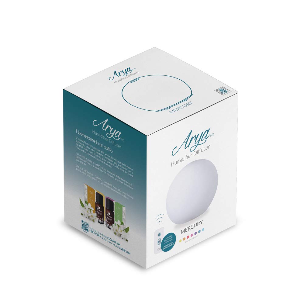 Arya HD 1403 Diffusore in Vetro Satinato, Mercury, Vetro, con luce multicolore, 11x15x13.5 cm