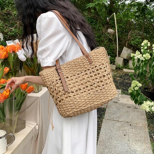 Bolso tote bohemio de paja tejido a mano con correa ajustable miniatura 6