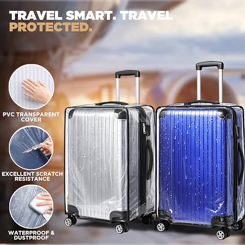 Image of WanderWraps Spendex Polyester Protective Luggage Cover | Hard Luggage Trolley Bag Cover | Washable | S /M /L - Combo | Transparent