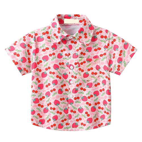Boys Girls Hawaii Shirt Cool Summer Casual Blouse Short Sleeve Button Down Tops Shirt Cute Top for Kids (Watermelon Red, 3-4 Years)2