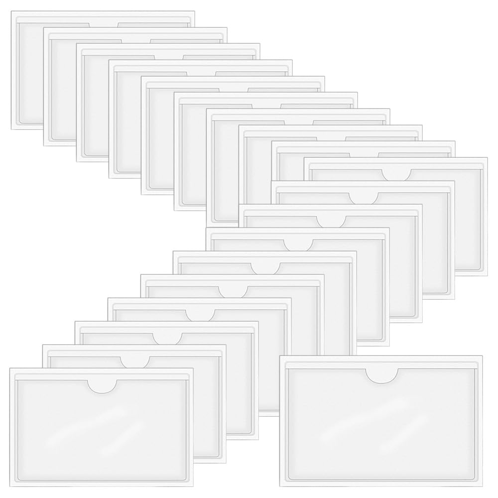 Bolsillos Autoadhesivos,20 piezas Horizontal Tarjetero Fichas,Transparente Bolsillo autoadhesivo,Para organizar y proteger las etiquetas(Tamaño interior:10.9 * 7.5cm)