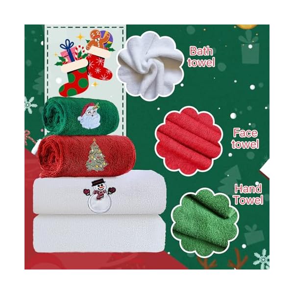   Christmas-Bath-Towel-Set-3-Pcs-100-Cotton-Embroidered-Holiday-Design-Decorative-Bath-Towel-Hand-Towels-and-Washcloths-in-3-Colors-for-Bathroom-Shower-Drying-and-Cleaning