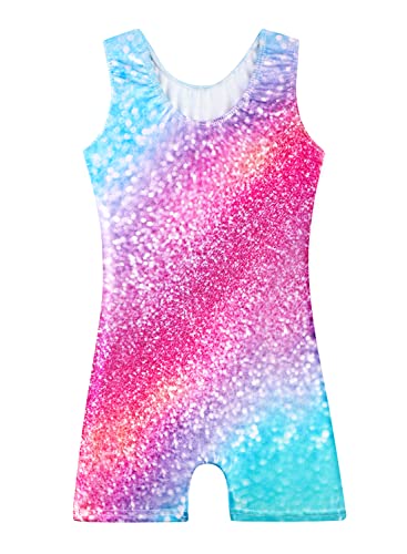 Leotards for Girls Gymnastics Toddler Dance Biketards Mermaid Unicorn Athletic Dance Wear Shiny Rainbow Blue Hotpink