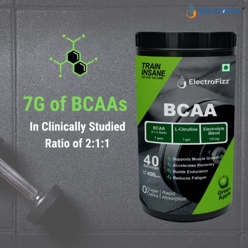 Image of BCAA 7Gms (2:1:1 formula) with Citrulline & Electrolyte Blend for Muscle Recovery & Endurance - Pre /Post Workout & Intra Workout (Green Apple)- 40 servings