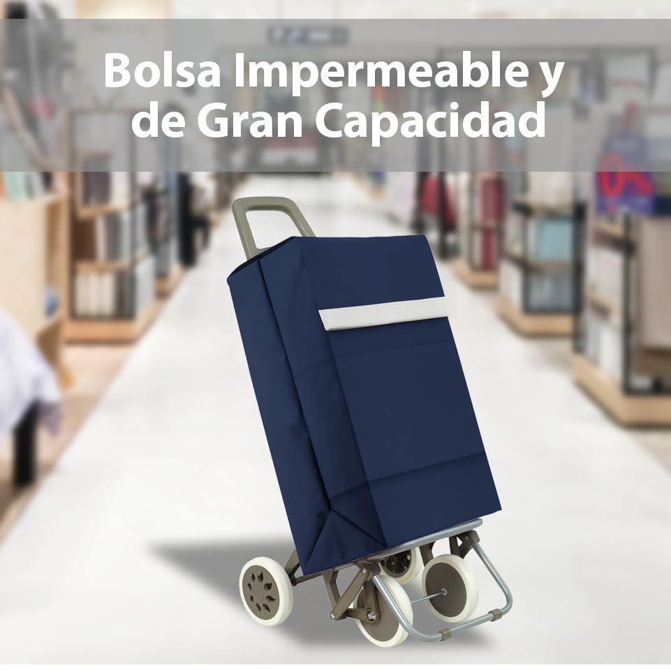 Weida Carro de la Compra 4 Ruedas | Impermeable, Resistente | Mango Ergonómico y Bolsa Impermeable | para Arrastre Cómodo Y Estable | Ideal para Supermercado y Uso Diario | Azul-Marino 95cm-42cm-46cm