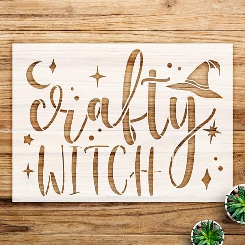 Witch Stencil Pattern for Crafts and Home Decor, Reusable Mylar Template, Whimsical Design for Walls, Wood, and Halloween Projects - Size A2 (23.4
