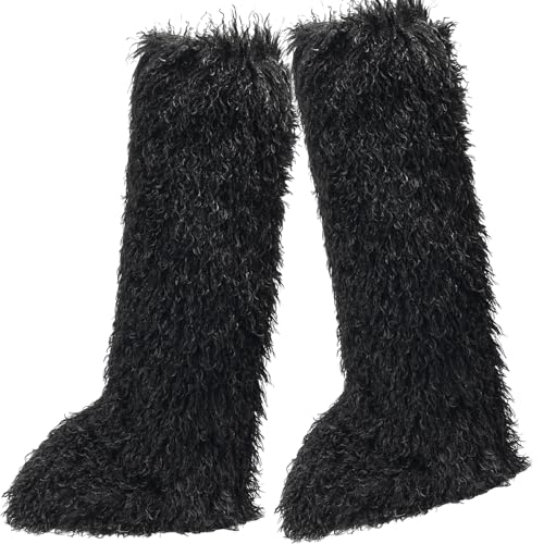conmfotey Over the Knee Boots for Women 29 inchs Faux Fur Boots Flat Thigh High Boots(black7)