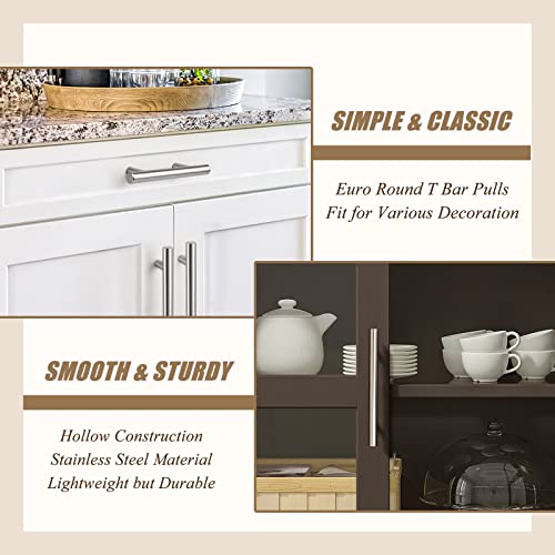Image of Probrico 12 Pack|Brushed Nickel Modern Cabinet Cupboard Pulls in Brushed Nickel, Stainless Steel Euro Bar Kitchen Cabinet Handle Modern T Bar Dresser Pulls - 3 inch Hole to Hole, 5 inch Overal Length