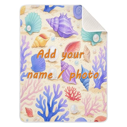 Custom Under Water Animal Shell Coral Colorful Small Blankets Soft para personalizado Photo Name Blanket for Girls or Boys 30x40in para Bebes recien nacidos