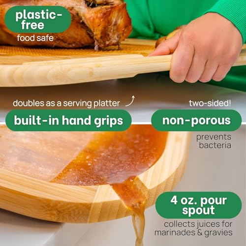 Image of Large Cutting Board Natural Bamboo Wood Chopping Cutting Board for Kitchen Vegetables, Fruits & Cheese, BPA Free, Eco-Friendly, Anti-Microbial Durable and Easy to Clean (39 x 31cm)