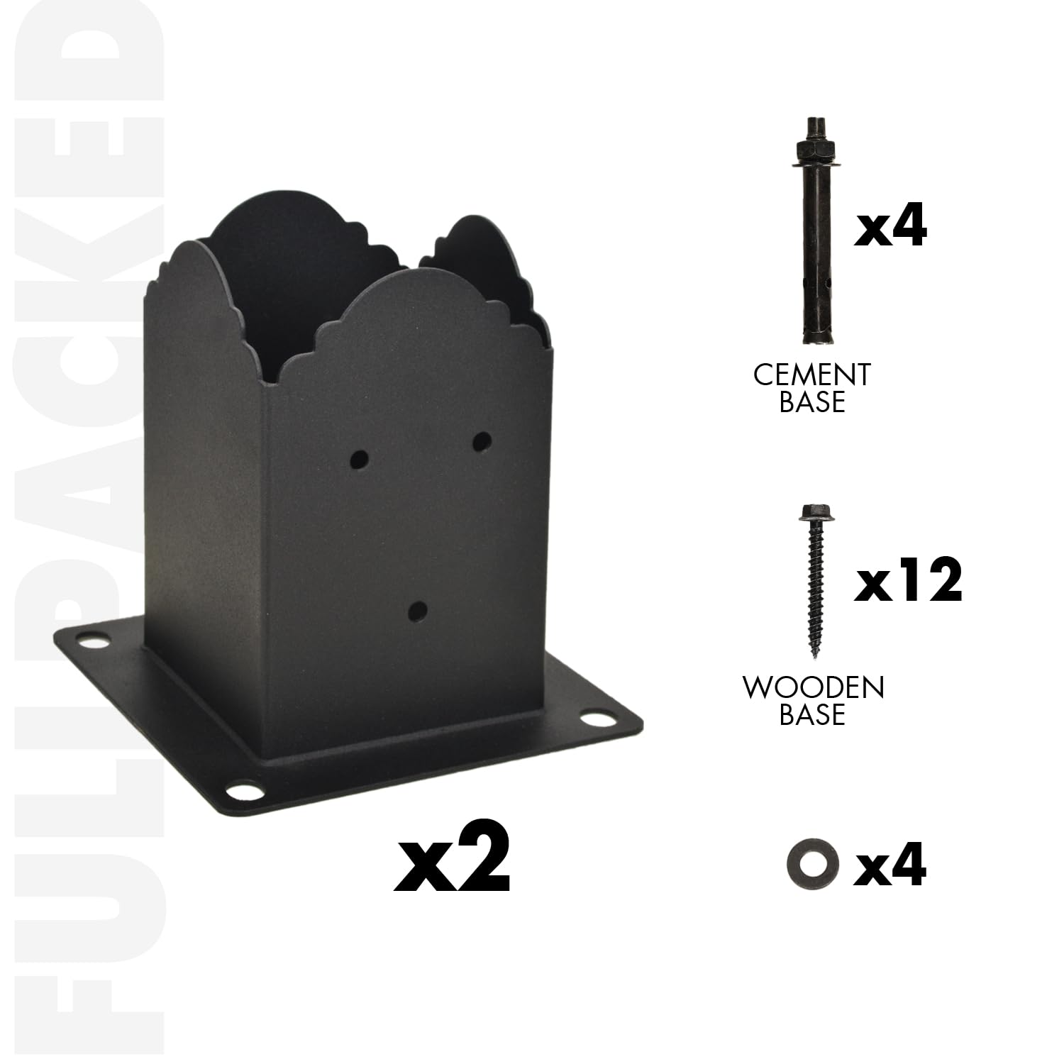 Creative Design 4x4 Post Base, Square Bracket Post Base for Fence Mailbox Deck, Bolt Down Post Base Wood Post Ground Anchor, Fit 3.5''x3.5'' Square Wood Post (Black - Set 2)