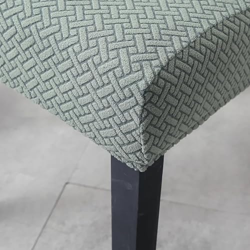 Image of House of Quirk Elastic Jacquard Chair Cover Stretch Removable Washable Short Dining Chair Cover Protector Seat Slipcover (Pack of 8, Pastel Green)