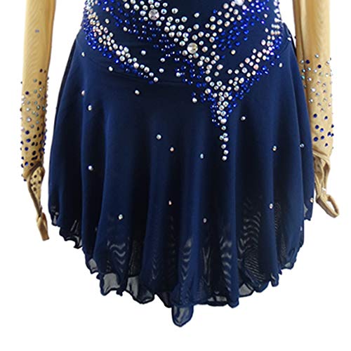 Vestido de dança para patinação na silhueta feminino e meninas com estampa de diamantes, Azul, G