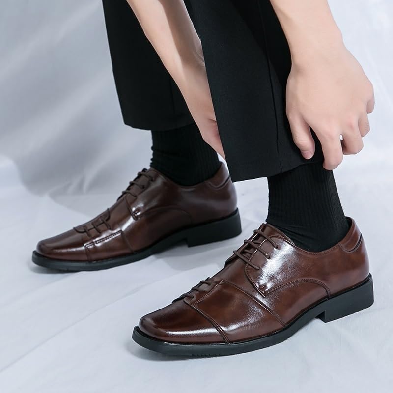 Dress Shoes for Men Pu Leather Cap Toe Design Casual Lace Up Business Tuxedo Wedding Non Slip Low Top Anti-Slip Formal2