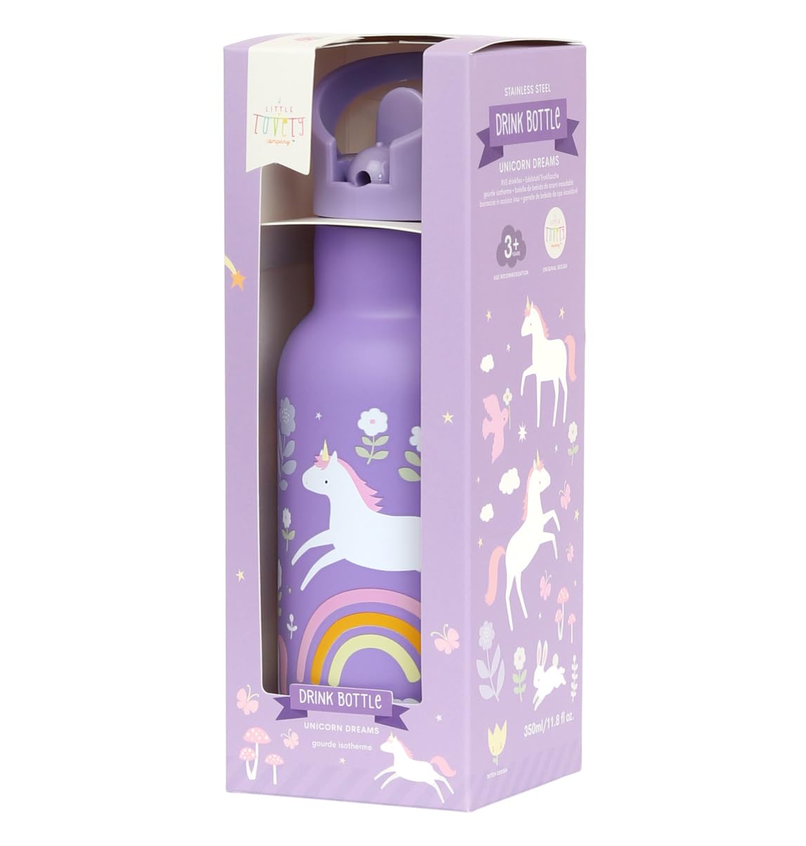 A LITTLE LOVELY COMPANY Stainless Steel Drinking Bottle for Children, Vehicles (Purple)