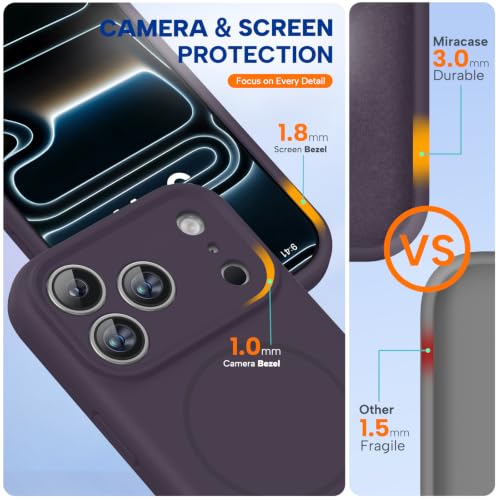 Image of Miracase Magnetic for iPhone 17 Pro Case, Compatible with MagSafe, Integrated Silicone Camera Control Cover, 3.0mm Thicken Shockproof Drop Protection Phone Case for 17 Pro,Dark Purple