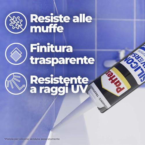 Pattex Silicone Universale Trasparente, Sigillante Bagno E Infissi, Sigillante Resistente Alla Muffa, Silicone Trasparente 1 Cartuccia Da 280 Ml - 3