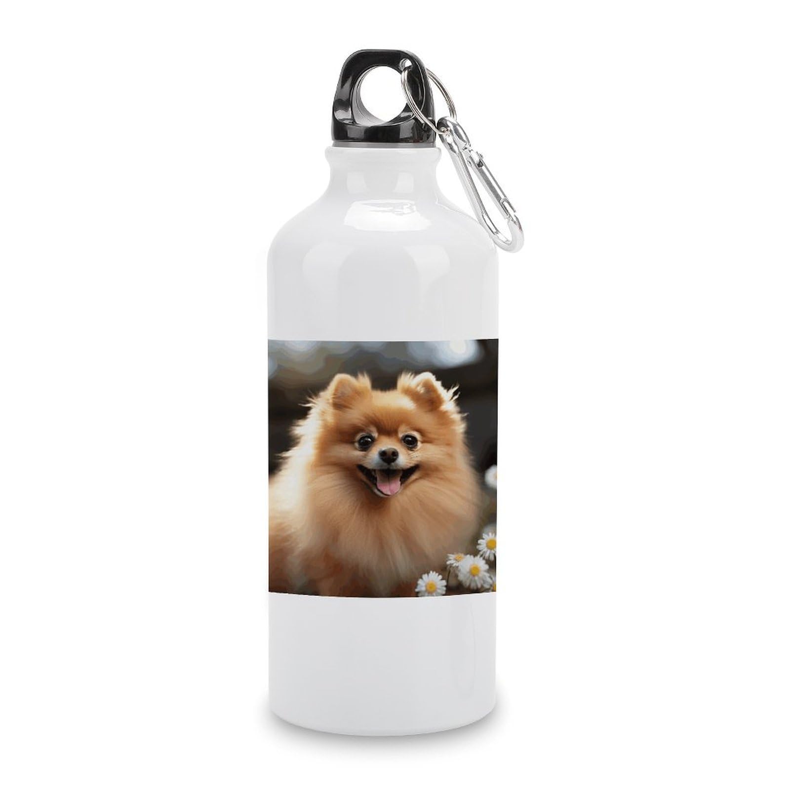 VstaDank Pomeranian Dog Water Bottles Aluminum Sports Water Bottle with Lid&Hook Buckle Fashion Vacuum Insulated Water Bottles Hydration Flask Leak Proof Tumbler Keep Cold&Hot