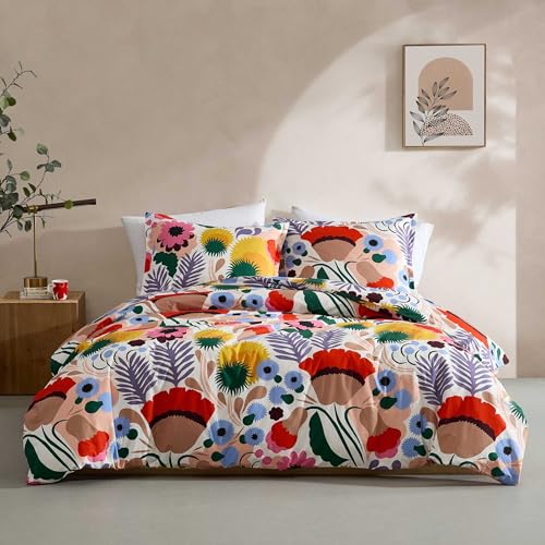 Marimekko - Full/Queen Duvet Cover Set Cotton Percale Reversible Bedding with Matching Shams Floral Home Decor (Ojakellukka Multicolor Full/Queen)