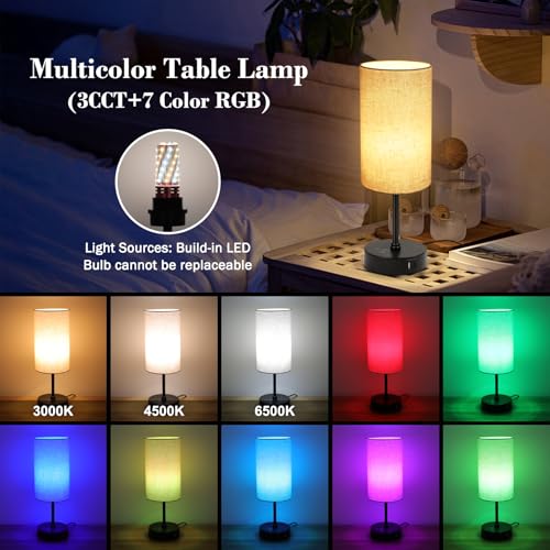 Ascher RGB Color-Changing Table Lamp - 3 Color Temperatures, Dimmable Touch Control Nightstand Light for Bedroom Decor