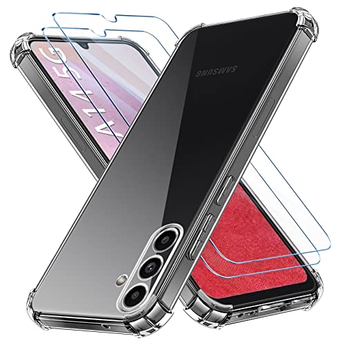 YisrLery Coque Compatible avec Samsung Galaxy A14 5G,avec Lot de 2 Protection Écran, Transparent Étui de Protection en Silicone Antichoc Anti-Rayures, Mince Souple TPU Bumper Housse Cover
