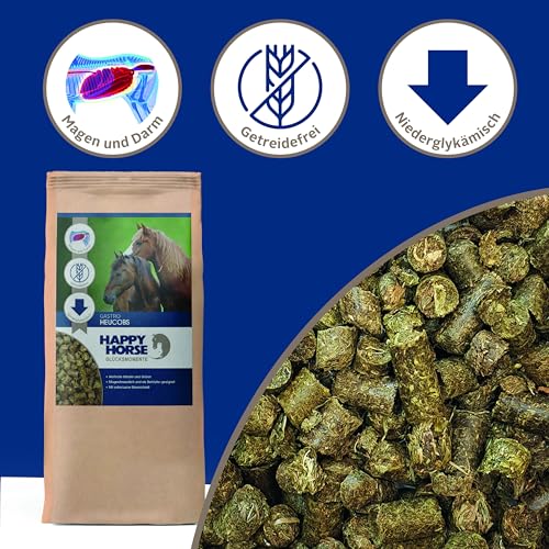 HAPPY HORSE Gastro Heucobs | 2 x 14kg | Schnell einweichende Heucobs für Pferde | Stärkearm & Melassefrei | Hochverdaulich mit Kräutern | Heucobs für ältere Pferde & bei Zahnproblemen