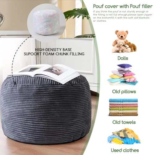 HIGOGOGO-Round-Stuffed-Pouf-Ottoman-Corduroy-Poufs-with-Foam-Chunk-Filling-Furry-and-Fluffy-Pouf-Foot-Stool-Storage-Ottoman-20-X-15-Floor-Poufs-Foot-Rest-for-Living-Room-Dark-Grey HIGOGOGO Round Stuffed Pouf Ottoman Corduroy Poufs with Foam Chunk Filling Furry and Fluffy Pouf Foot Stool Storage Ottoman 20 X 15 Floor Poufs Foot Rest for Living Room Dark Grey