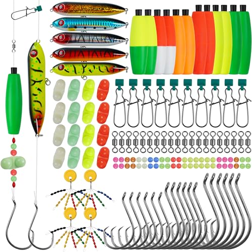 SILANON Catfish Rig Tackle Making Kit,135pcs Catfishing Tackle Accessories with Catfish Floats Catfish Hooks Swivels Fishing Rattles Bells Beads Bobber Stoppers Catfishing Gear Equipment