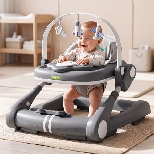 Image of Baybee Walker for Kids for 6 to 18 Months with Push Mode, Kick Play Music, Height Adjustable, Foldable Design, Musical Toy Panel and Food Tray, Walking Supporter for Baby (Dark Grey)