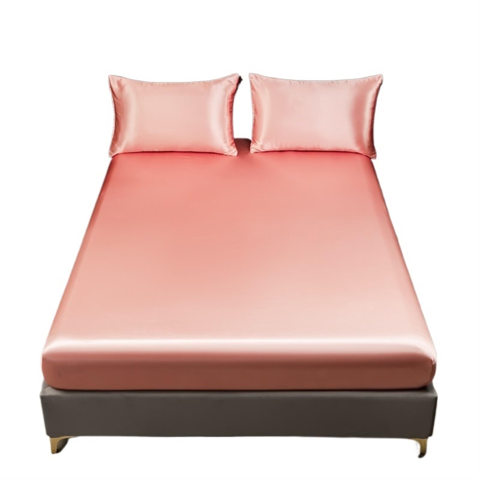 LPHFDCS Silk Bed Sheets 1Pc Satin Fitted Sheet Solid Colour Twin Full Queen Ice Silk Mattress Cover Natural With Elastic Band Bed Sheet Ice Silk Sheets(Jade Pink,King 198x203x30cm)