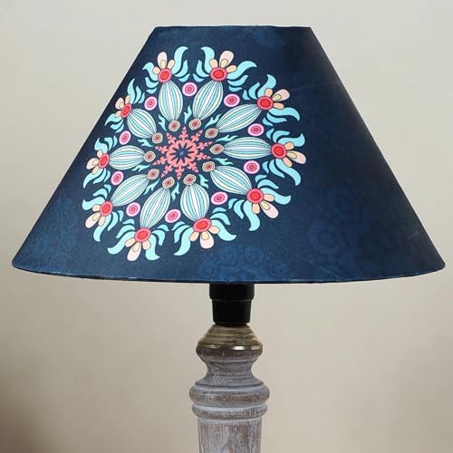 Image of tu casa Hand Carved Equine Wooden Base Bedside Table Lamp With French Floral Print With Satin Shade For Home Decoration Bedroom Living Room Lounge Office Festival Gifting Study Table H - 15 inch / No Blub