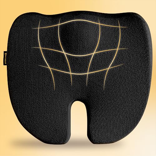 Image of betterhood PosturePro Coccyx Seat Cushion for Tailbone Pain Relief, Anti Slip Orthopedic Ergonomic Office Chair Memory Foam Sitting Pillow for Sciatica Pain Relief, Cotton Cover (Large - Black)
