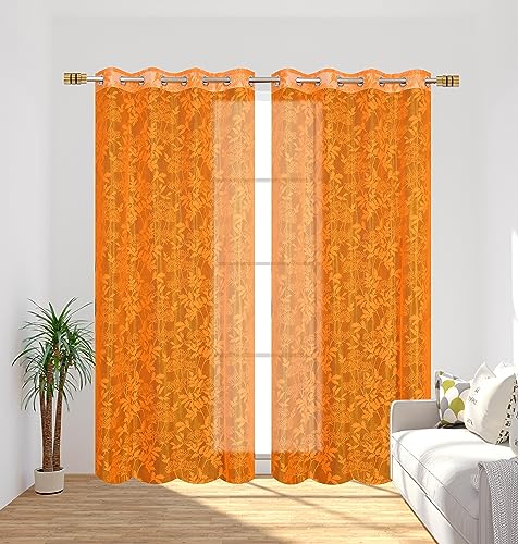Image of Galaxy Home Decor Transparent Lily Net Curtain Sheer Curtains for Long Door 8 Feet, Pack of 1, Orange