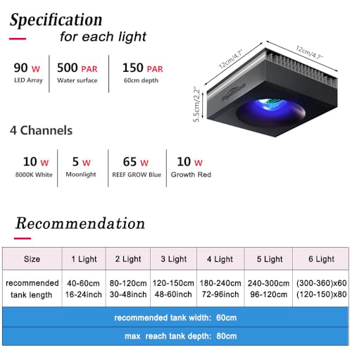 Image of PopBloom RL90 Full Spectrum Reef Light WiFi Marine Reef LED Aquarium Light Saltwater Aquarium Fish Tank Lamp (100W WiFi Black)