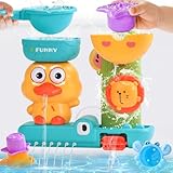 Giochi Bagnetto Neonato, Giochi Bambini 1 Anno Giocattoli Vasca da Bagno Bambini Include 1 Mestolo 3 Tazze Impilabili con Animali Marine e 3 Ventose Regalo Bambina Bimbo 1 2 Anni Giochi Spiaggia Acqua