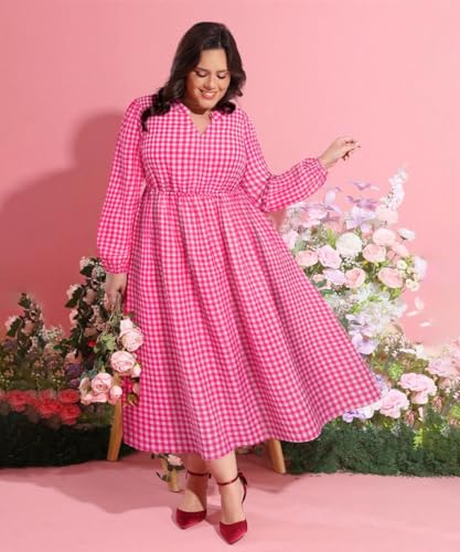 Image of TIYOMI Womens Plus Size Dresses Fall Long Sleeve Maxi Dresses V Neck Floral Spring Party Dress with Pockets XL-5XL (14W-28W)
