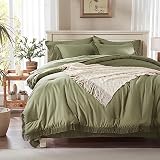 Anluoer Queen Comforter Set - Olive Green Tassel Boho Bed in a Bag 7 Piece with Lightweight Soft Fringe Bedding Sets with 1 Comforter, 2 PillowShams, 2 Pillowcases, 1 Flat Sheet, 1 Fitted Sheet