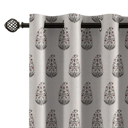 Image of LINENWALAS Printed Blackout Curtains for 5 Feet Window | Set of 2 | Printed Drapes | Thermal Insulated, Room Darkening Panels with Grommet Hanging for Living Room (Rust red mughal buta)