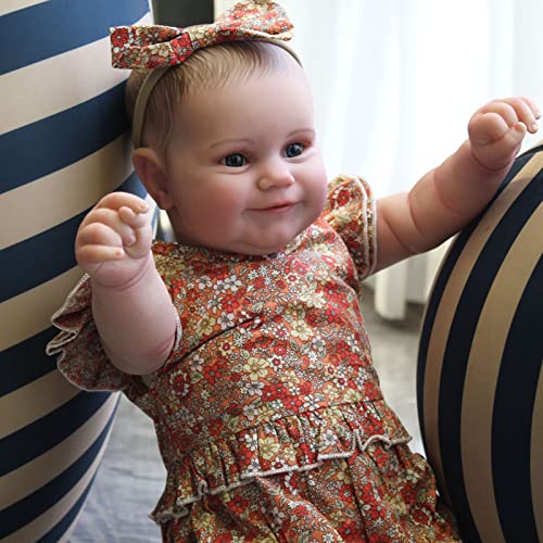 YIHANGG 60cm Blaue Augen Reborn Babypuppe 24 Zoll 3D-Lackhaut Silikon Kleinkind Mädchen Mit Sichtbaren Adern Lebensecht Neugeborene Puppe Kind Geburtstag Weihnachten Geschenke Kunstsammlerstück – Bild 7