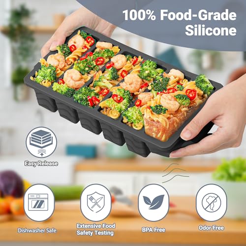 Image of 1 /2 Cup Silicone Freezer Molds with Lid, 2-Pack Silicone Freezer Trays for Soup, Sauce & Broth - Meal Prep Containers, Large Ice Cube Tray, Oven & Dishwasher Safe