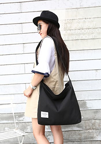 Covelin Women's Retro Large Size Canvas Shoulder Bag Hobo Crossbody Handbag Casual Tote Black #TOP6