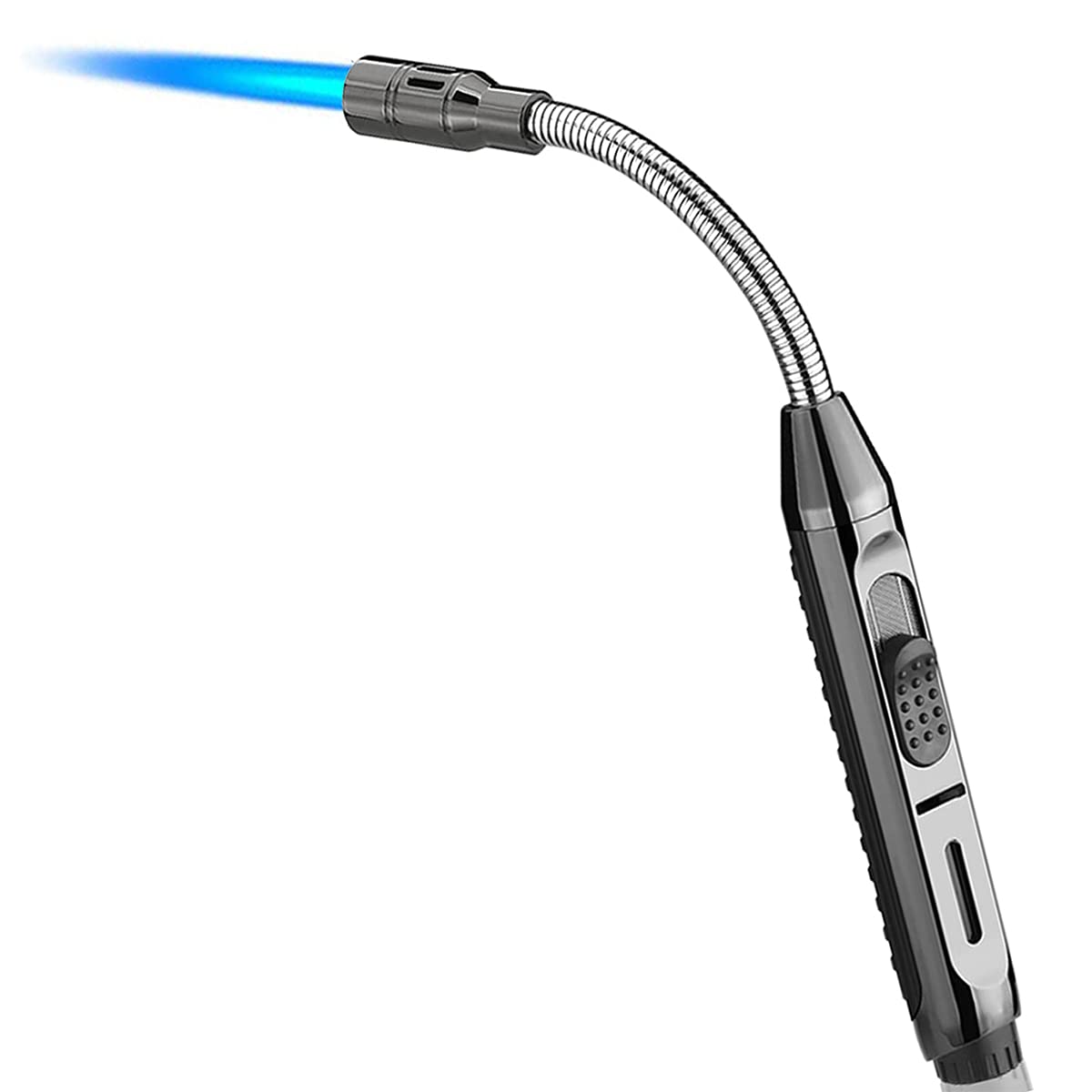 Butane Lighter Pen with Fire Lock, Visible Fuel Window Lighter Adjustable Jet Flame for Grill Candle Kitchen BBQ Fireworks (Butane Not Included)