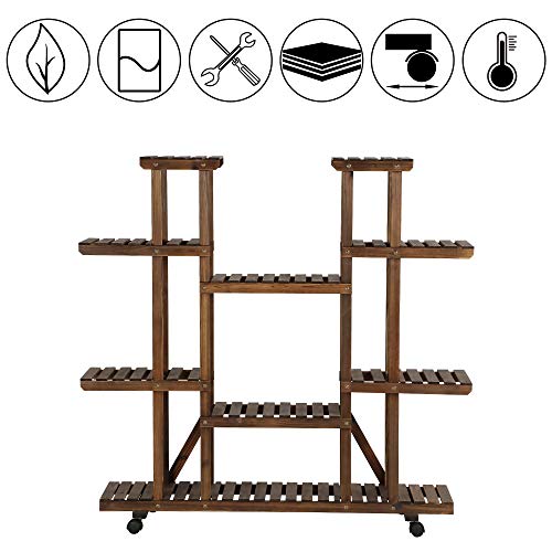 Yaheetech Blumenregal Holz 6 Ebenen Blumenständer Blumenbank mit Rädern für Balkon Wohzimmer Outdoor Garten