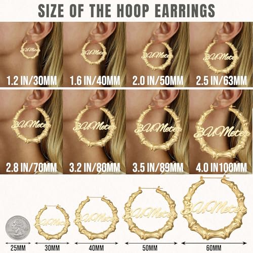 3UMeter Custom Bamboo Earrings for Women Name Earrings Personalized 18K Gold Plated Custmized Gifts for Mom Grandma Women4