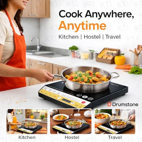 Image of DRUMSTONE ( 2026 Brings 5 Years Warranty ) 2000W Induction Cooktop with Auto Shut-Off & Timer | Fast Heating Electric Stove | Portable Single Burner for Kitchen, Hostel & Travel Use
