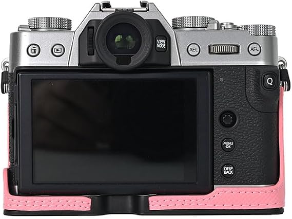 X-T30 Case, BMAOLLONGB Handmade PU Leather Half Camera Case Bag Cover Bottom Opening Version for Fujifilm X-T30 XT30 with Hand Strap (Pink)