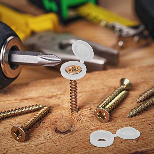 Hotop 100 Pieces Hinged Screw Cover Caps Plastic Shutter Screw Caps Fold Screw Snap Covers Washer Flip Tops (White,Large) #TOP3