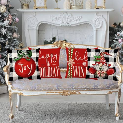 ONFAON Christmas Decorations - Christmas Pillow Covers 18x18 Set of 4, Holiday Christmas Decor Home Sofa Couch Cushion Indoor Decorations by ONFAON - Image 3