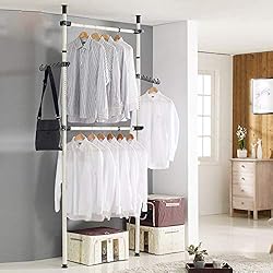 Percheros Grandes Sinbide Perchero de Ropa Telescópico Altura Ajustable Carril de Ropa de Acero Resistente Bastidor de Ropa Sistema de Perchero Extensible con 1/3/ 4 Barras (B)